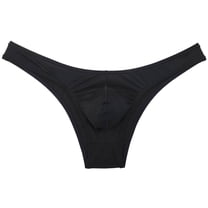 Botmois Men's Briefs Yoga Spandex Elastic Thongs Ultrathin Tangas Low-rise Hipster Underwear Black M