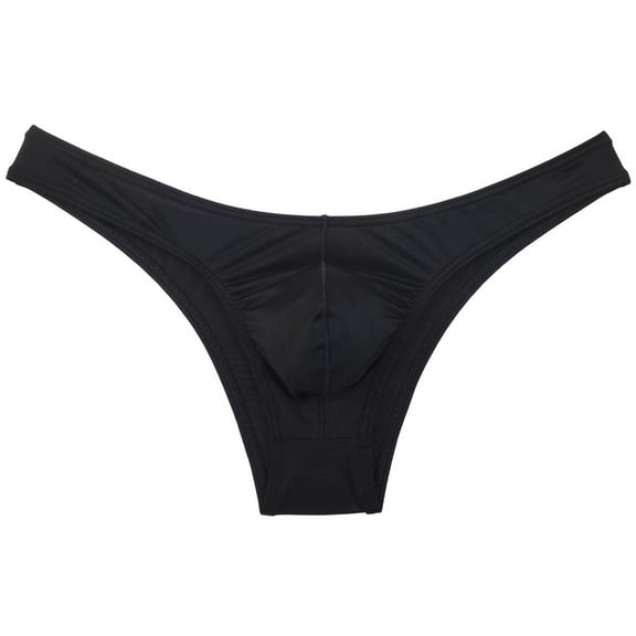 Botmois Men's Briefs Yoga Spandex Elastic Thongs Ultrathin Tangas Low-rise Hipster Underwear Black M