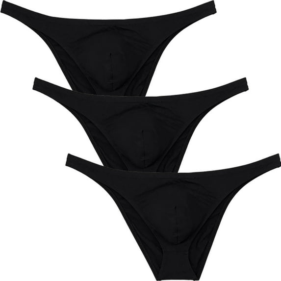 Botmois Men's Cotton Mini Bottom Briefs Cheeky Bikini Tangas Elastic Posing Sunbathing Underwear Ultrathin Thongs Underpants Lingerie 3 Black M