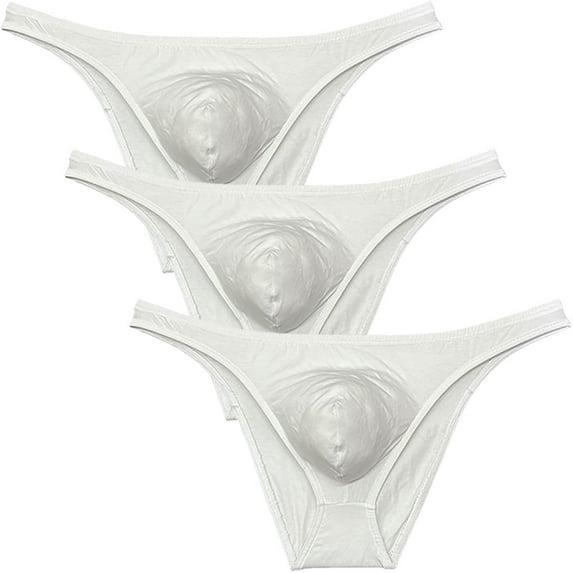 Botmois Men's Cotton Mini Bottom Briefs Cheeky Bikini Tangas Elastic Posing Sunbathing Underwear Ultrathin Thongs Underpants Lingerie 3 White X