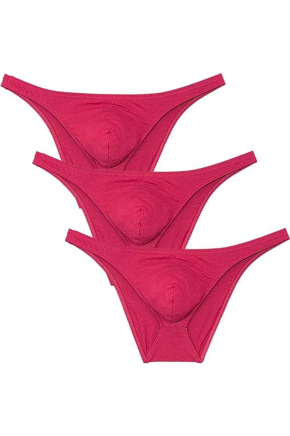 Men's Cotton Mini Bottom Briefs Cheeky Bikini Tangas Elastic Posing Sunbathing Underwear Ultrathin Thongs Underpants Lingerie 3 Wine Red L