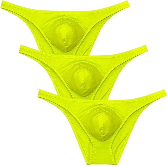 Botmois Men's Cotton Mini Bottom Briefs Cheeky Bikini Tangas Elastic Posing Sunbathing Underwear Ultrathin Thongs Underpants Lingerie 3 Yellow X