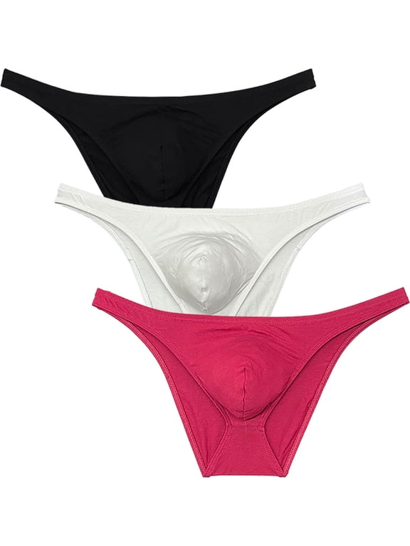 Men's Cotton Mini Bottom Briefs Cheeky Bikini Tangas Elastic Posing Sunbathing Underwear Ultrathin Thongs Underpants Lingerie Black/White/Wine Red X