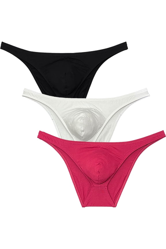 Men's Cotton Mini Bottom Briefs Cheeky Bikini Tangas Elastic Posing Sunbathing Underwear Ultrathin Thongs Underpants Lingerie Black/White/Wine Red L