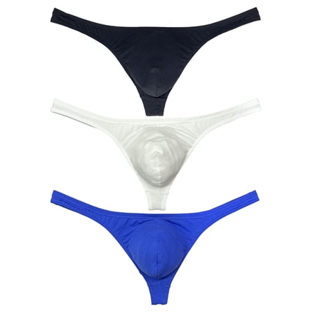 Botmois Men's Cotton T-back Briefs Cheeky Bikini Tangas Sexy Posing Mini Bottoms Underwear Ultrathin Thongs Lingerie Panties Black/White/Blue M