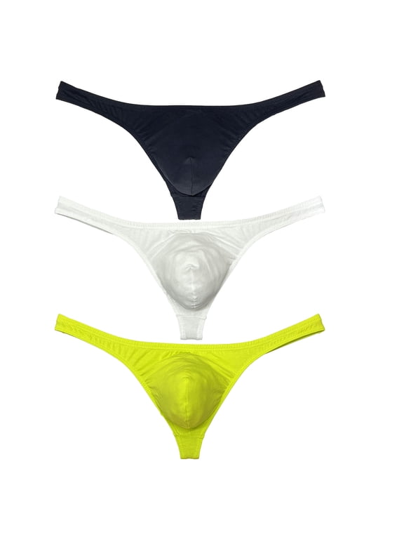 Men's Cotton T-back Briefs Cheeky Bikini Tangas Sexy Posing Mini Bottoms Underwear Ultrathin Thongs Lingerie Panties Black/White/Yellow M