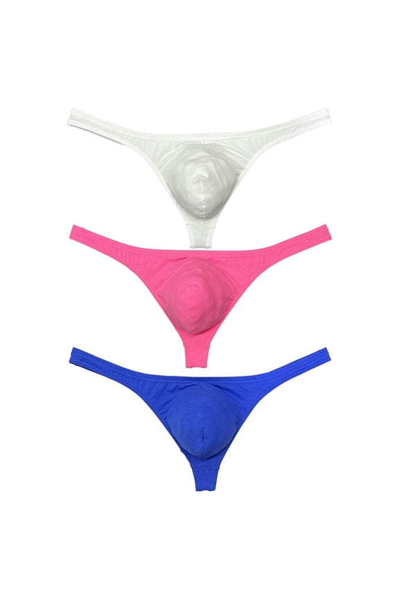 Men's Cotton T-back Briefs Cheeky Bikini Tangas Sexy Posing Mini Bottoms Underwear Ultrathin Thongs Lingerie Panties White/Pink/Blue L