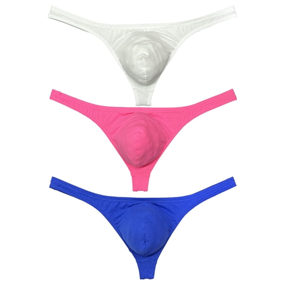 Botmois Men's Cotton T-back Briefs Cheeky Bikini Tangas Sexy Posing Mini Bottoms Underwear Ultrathin Thongs Lingerie Panties White/Pink/Blue X