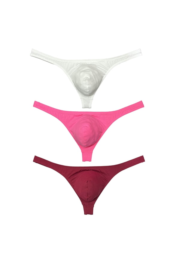 Men's Cotton T-back Briefs Cheeky Bikini Tangas Sexy Posing Mini Bottoms Underwear Ultrathin Thongs Lingerie Panties White/Pink/Wine Red M