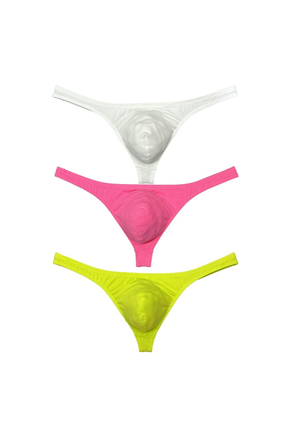 Men's Cotton T-back Briefs Cheeky Bikini Tangas Sexy Posing Mini Bottoms Underwear Ultrathin Thongs Lingerie Panties White/Pink/Yellow X