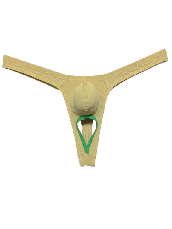 Men's Heart Cutouts Briefs Mini Bottom Thongs Soft Breathable G-Strings Low-rise Tangas Underwear Camel XL