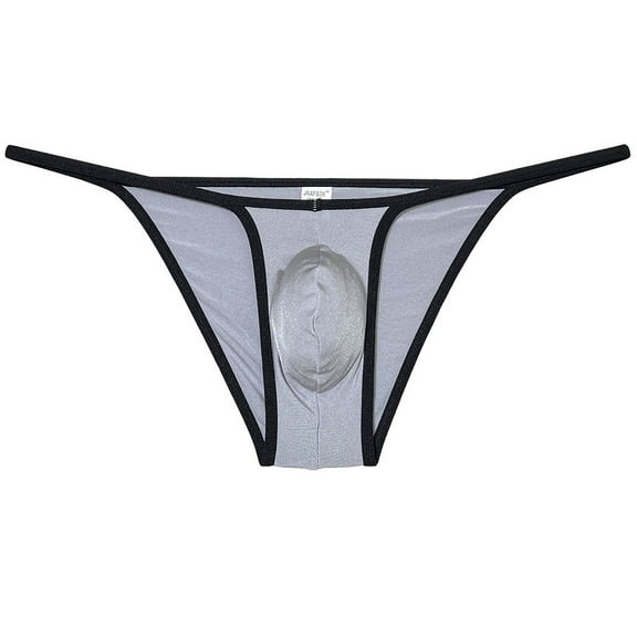 Botmois Men's Ice Silk Bulge Pouch Bikini Briefs Underwear Sports Ultra Thin Underpants Low Waist Bikini Hombre Linge Light Gray M