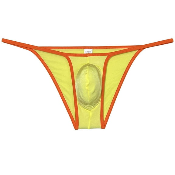 Botmois Men's Ice Silk Bulge Pouch Bikini Briefs Underwear Sports Ultra Thin Underpants Low Waist Bikini Hombre Linge Light Yellow XL