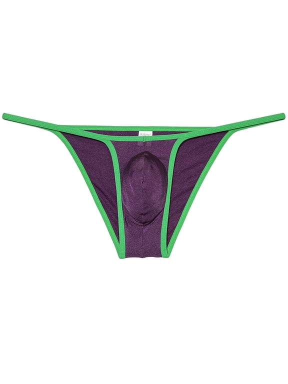 Men's Ice Silk Bulge Pouch Bikini Briefs Underwear Sports Ultra Thin Underpants Low Waist Bikini Hombre Linge Purple L