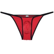 Botmois Mens Ice Silk Bulge Pouch Bikini Briefs Underwear Sports Ultra Thin Underpants Low Waist Bikini Hombre Linge Red XL