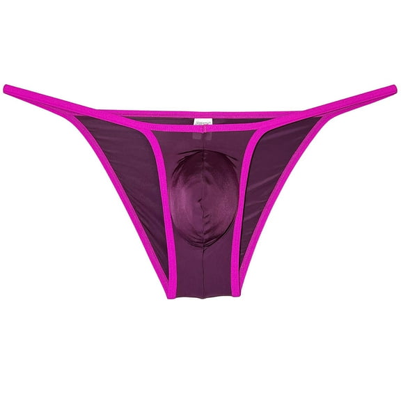 Botmois Men's Ice Silk Bulge Pouch Bikini Briefs Underwear Sports Ultra Thin Underpants Low Waist Bikini Hombre Linge Wine Red M
