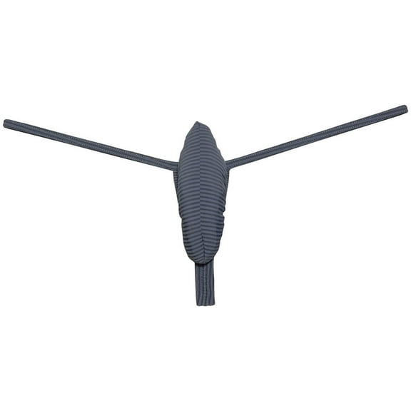 Botmois Men's Ice Silk T-backUnderwear Enhance Pouch Cotton Mini Bikini Thong Push-out G-string Dark Gray L