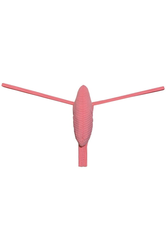 Men's Ice Silk T-backUnderwear Enhance Pouch Cotton Mini Bikini Thong Push-out G-string Light Watermelon Red L