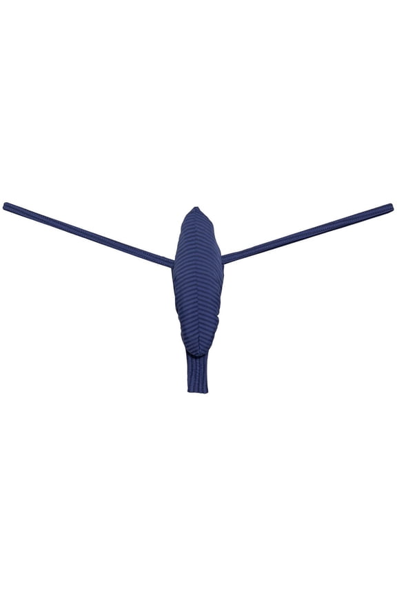 Men's Ice Silk T-backUnderwear Enhance Pouch Cotton Mini Bikini Thong Push-out G-string Navy Blue XL