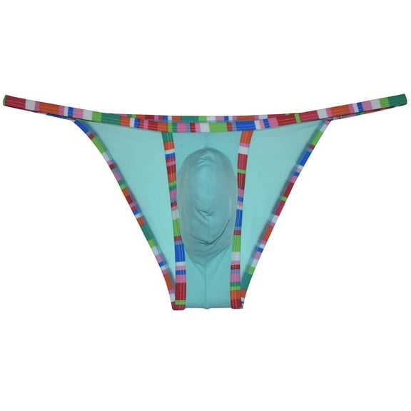 Botmois Men's Leopard Bordered Ice Silk Bikini G-String Underwear Sexy Lingerie Posing Jockstrap Hipster Thong Stretchy Soft Fabric Cyan L