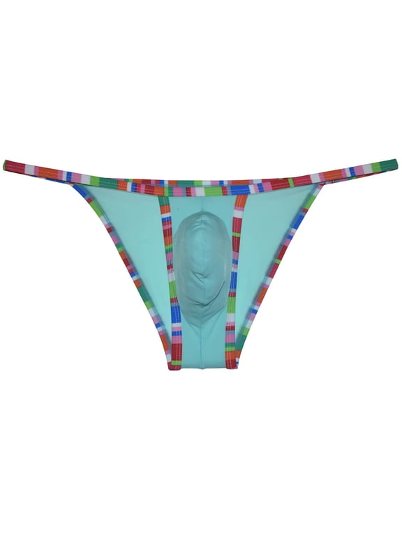 Men's Leopard Bordered Ice Silk Bikini G-String Underwear Sexy Lingerie Posing Jockstrap Hipster Thong Stretchy Soft Fabric Cyan M