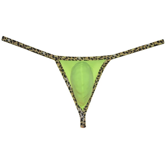 Botmois Men's Leopard Bordered Underwear Soft Thin Ice Silk Hipster G-string Micro Thong AppleGreen M