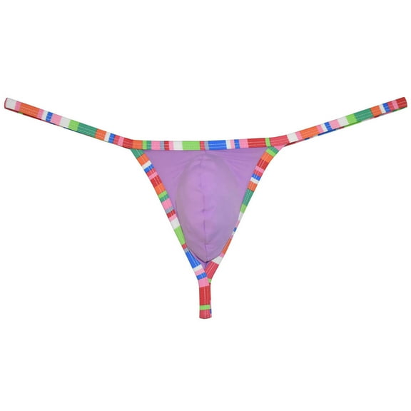 Botmois Men's Leopard Bordered Underwear Soft Thin Ice Silk Hipster G-string Micro Thong Purple XL