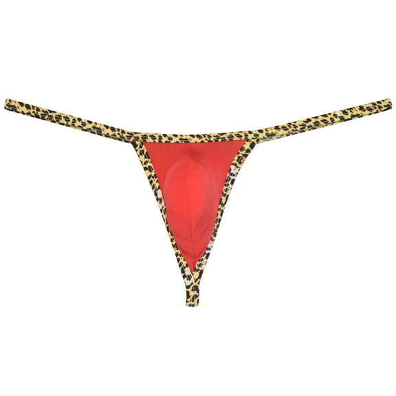 Botmois Men's Leopard Bordered Underwear Soft Thin Ice Silk Hipster G-string Micro Thong Red XL