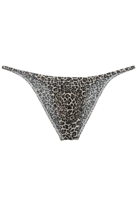 Men's Leopard Mini Bikini Briefs Cheeky Thongs Ultrathin Tangas Soft Low-rise Hipsters Comfortable Micro Bottoms Underwear Black Leopard M