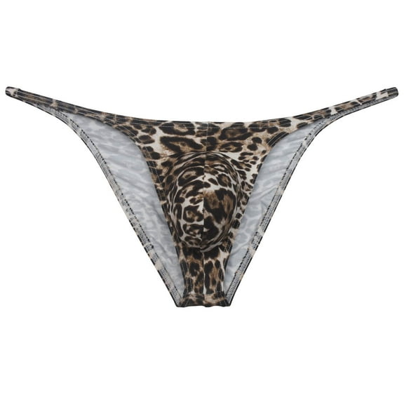 Botmois Men's Leopard Mini Bikini Briefs Cheeky Thongs Ultrathin Tangas Soft Low-rise Hipsters Comfortable Micro Bottoms Underwear Brown Leopard M