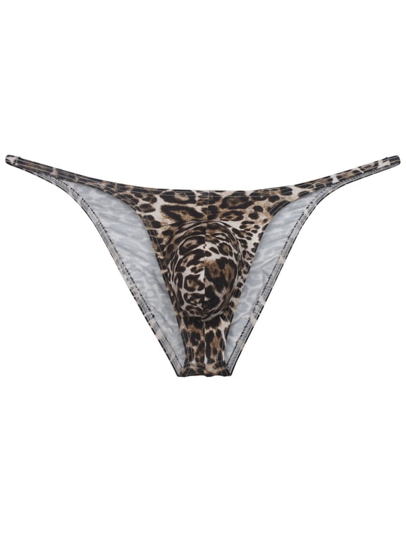 Men's Leopard Mini Bikini Briefs Cheeky Thongs Ultrathin Tangas Soft Low-rise Hipsters Comfortable Micro Bottoms Underwear Brown Leopard M