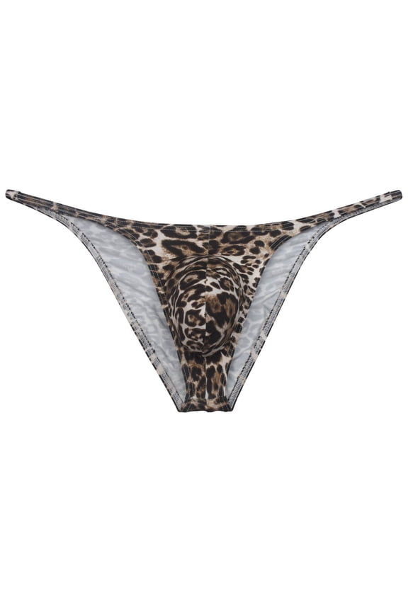 Men's Leopard Mini Bikini Briefs Cheeky Thongs Ultrathin Tangas Soft Low-rise Hipsters Comfortable Micro Bottoms Underwear Brown Leopard M