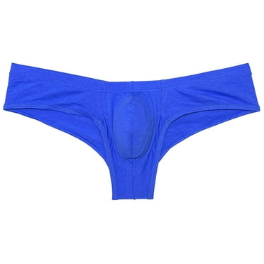Botmois Men's Mini Bikini Briefs Solid Thongs Ultrathin Tangas Soft Low-rise Hipsters Comfortable Micro Bottoms Underwear Blue L
