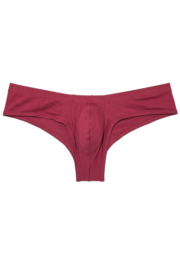 Men's Mini Bikini Briefs Solid Thongs Ultrathin Tangas Soft Low-rise Hipsters Comfortable Micro Bottoms Underwear Wine Red M