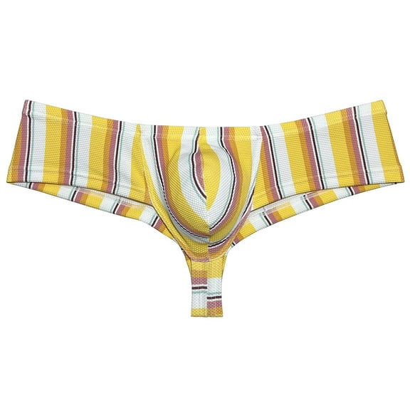 Botmois Men's Mini Boxer Briefs Soft Stretchy Thongs Comfortable Bikini Underwear Low Rise High-cut Hipster Panties Orange Stripe L