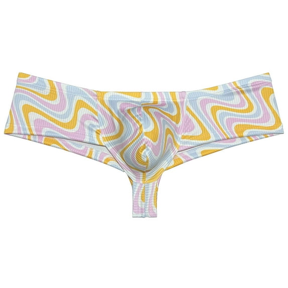 Botmois Men's Mini Boxer Briefs Soft Stretchy Thongs Comfortable Bikini Underwear Low Rise High-cut Hipster Panties Orange Wave X