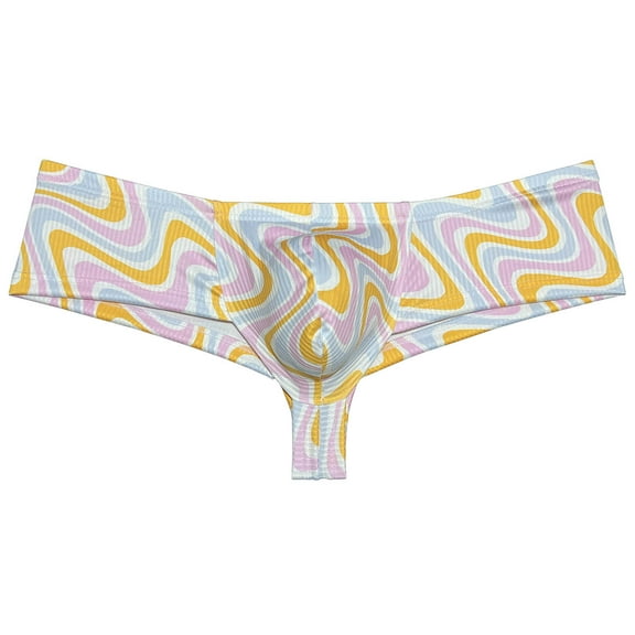 Botmois Men's Mini Boxer Briefs Soft Stretchy Thongs Comfortable Bikini Underwear Low Rise High-cut Hipster Panties Orange Wave X