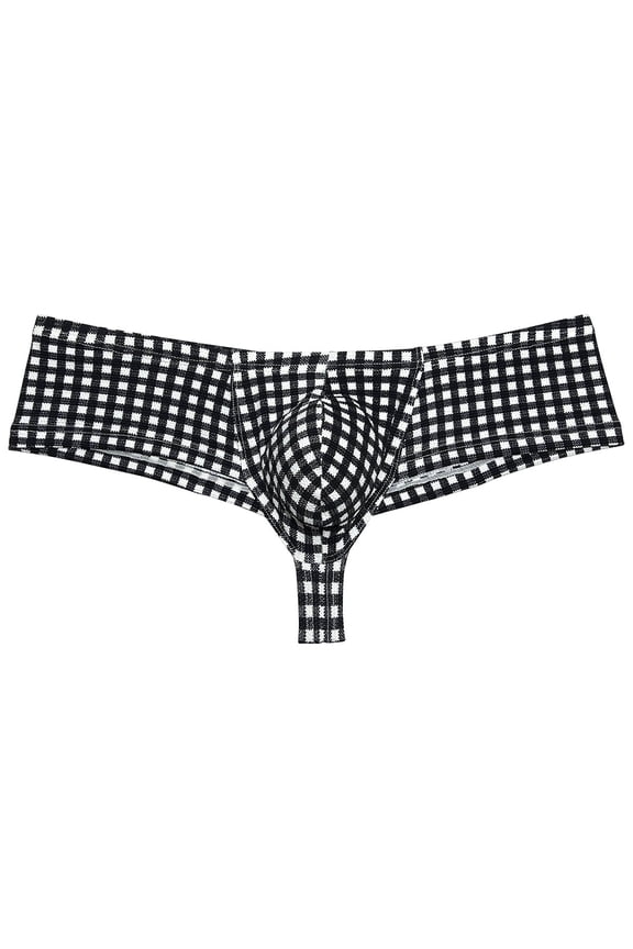 Men's Mini Boxer Briefs Soft Stretchy Thongs Comfortable Bikini Underwear Low Rise High-cut Hipster Panties Plaid L