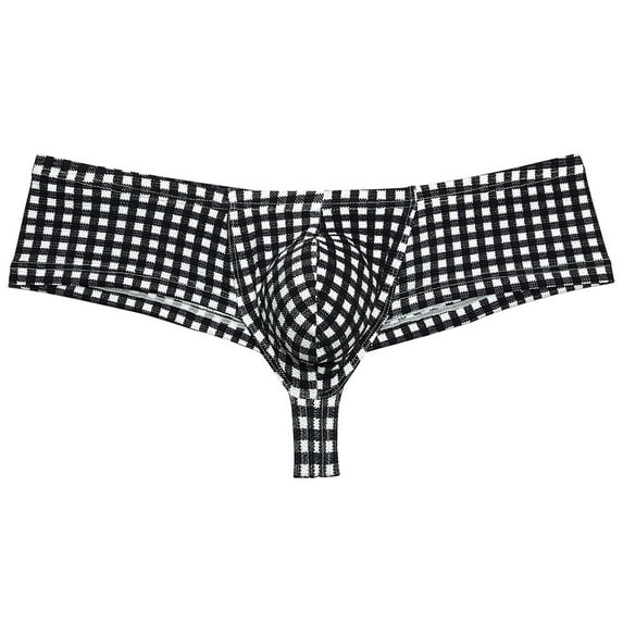 Botmois Men's Mini Boxer Briefs Soft Stretchy Thongs Comfortable Bikini Underwear Low Rise High-cut Hipster Panties Plaid X