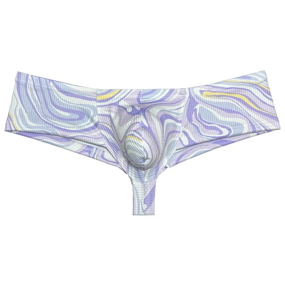 Botmois Men's Mini Boxer Briefs Soft Stretchy Thongs Comfortable Bikini Underwear Low Rise High-cut Hipster Panties Purple Wave M