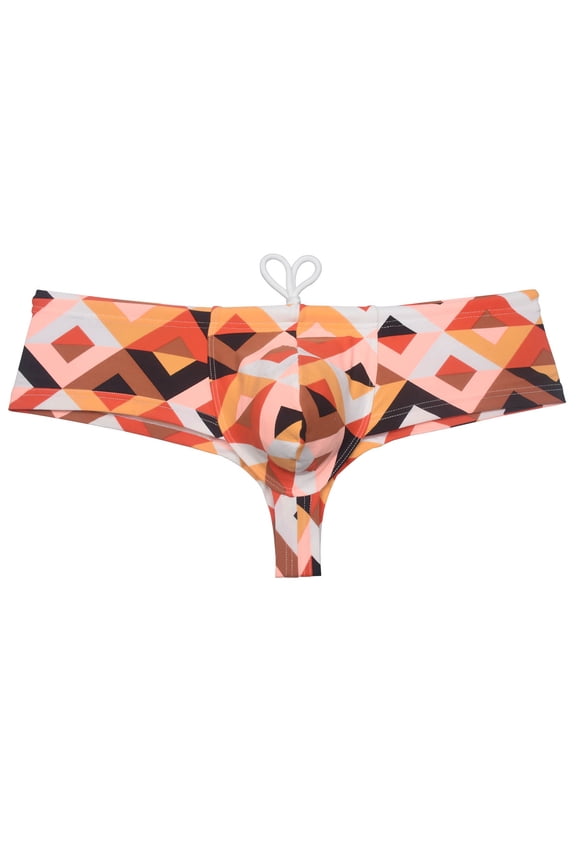 Men's Print Boxer Briefs Bathing Suit with Drawstring Quick-dry Swim Thong Mini Bottom Swimsuit Pouch Bikini Trunks Jockstrap Underwear 3D Square XL