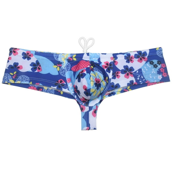 Botmois Men's Print Boxer Briefs Bathing Suit with Drawstring Quick-dry Swim Thong Mini Bottom Swimsuit Pouch Bikini Trunks Jockstrap Underwear Butterfly XL