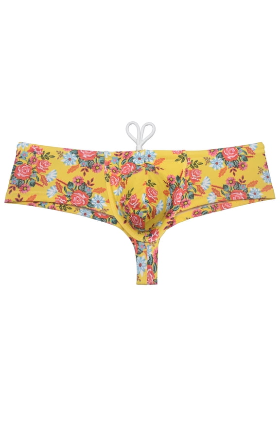 Men's Print Boxer Briefs Bathing Suit with Drawstring Quick-dry Swim Thong Mini Bottom Swimsuit Pouch Bikini Trunks Jockstrap Underwear Fairy Rose M