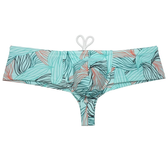 Botmois Men's Print Boxer Briefs Bathing Suit with Drawstring Quick-dry Swim Thong Mini Bottom Swimsuit Pouch Bikini Trunks Jockstrap Underwear Indocalamus M