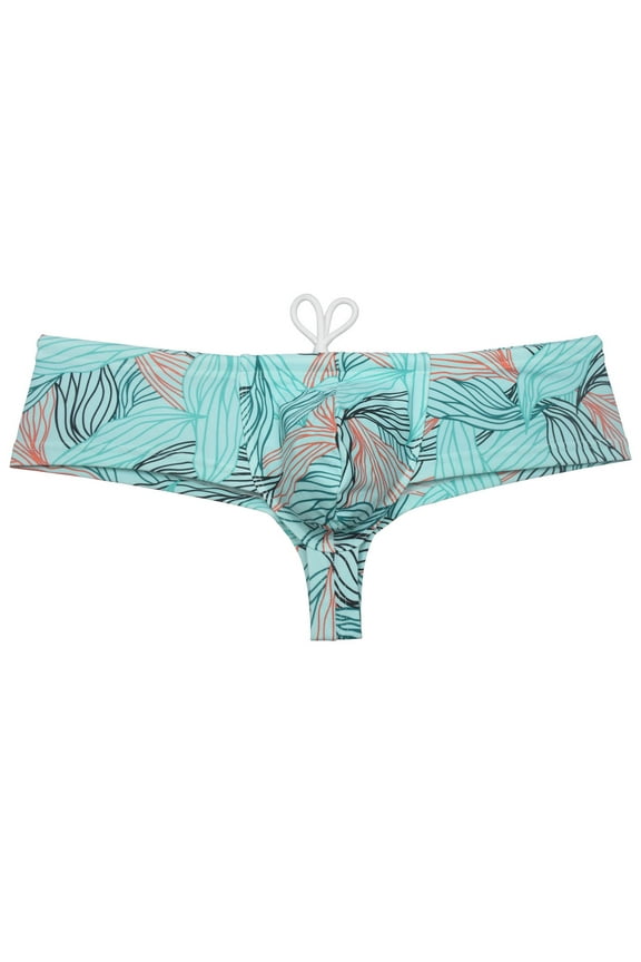 Men's Print Boxer Briefs Bathing Suit with Drawstring Quick-dry Swim Thong Mini Bottom Swimsuit Pouch Bikini Trunks Jockstrap Underwear Indocalamus M