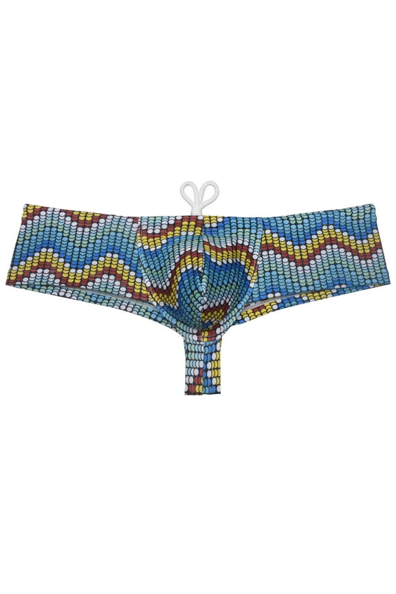 Men's Print Boxer Briefs Bathing Suit with Drawstring Quick-dry Swim Thong Mini Bottom Swimsuit Pouch Bikini Trunks Jockstrap Underwear Yellow pearl stripe M