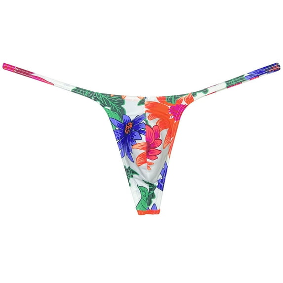 Botmois Men's Print Tongs Pouch Bikini Tangas Mini Bottom Briefs Elastic Cheeky G-strings Soft Ultrathin Underpants Low-rise Micro Boyshorts Comfortable Underwear Purple Dahlia XL