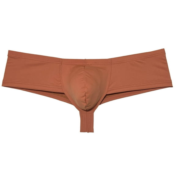 Botmois Men's Solid Boxer Briefs Microhalf hip Bottom Briefs Spandex Cheeky Pouch Bikini Tangas Jockstrap Boyshort Underwear Caramel M