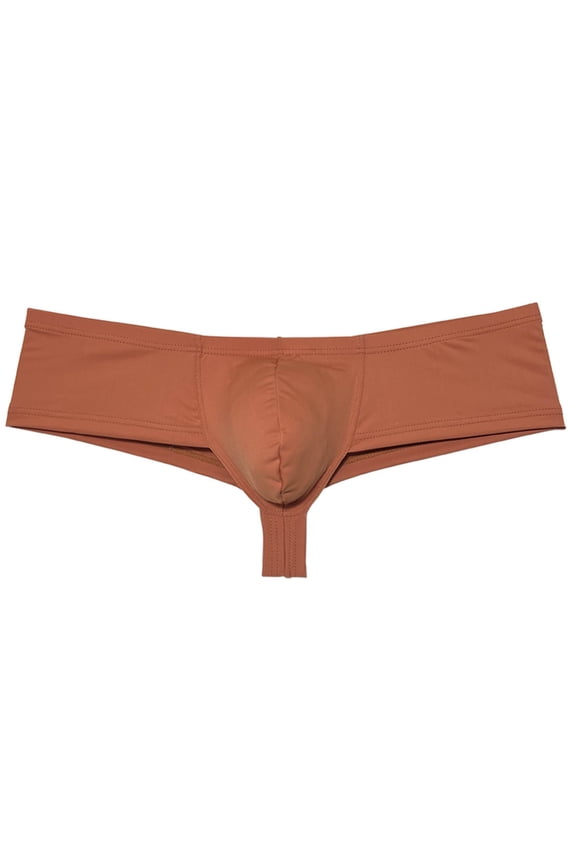 Men's Solid Boxer Briefs Microhalf hip Bottom Briefs Spandex Cheeky Pouch Bikini Tangas Jockstrap Boyshort Underwear Caramel M