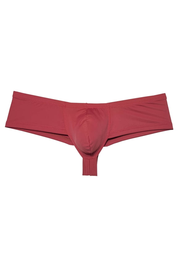 Men's Solid Boxer Briefs Microhalf hip Bottom Briefs Spandex Cheeky Pouch Bikini Tangas Jockstrap Boyshort Underwear Red Brown L